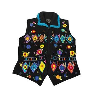Berek VTG Sweater Vest Flowers‎ Abstract Beads Size Small